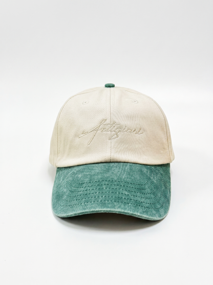 The Contrast Cotton Cap - Cream / Vintage Bottle Green